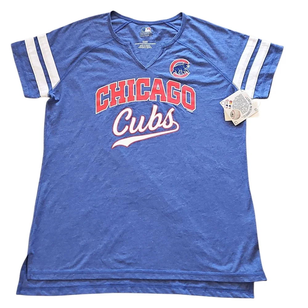 Chicago Cubs MLB Baseball T-shirt Short Sleeve, V-neck Womens S & M NWT
